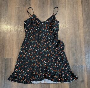 Misguided sz. 2 black floral ruffle sun dress